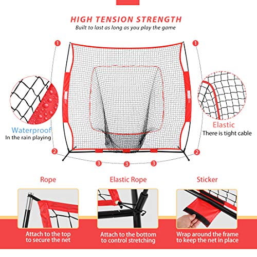 VIVOHOME 7 x 7 Feet Baseball Backstop Softball Practice Net with Strike Zone Target Tee and Carry Bag for Batting Hitting and Pitching 