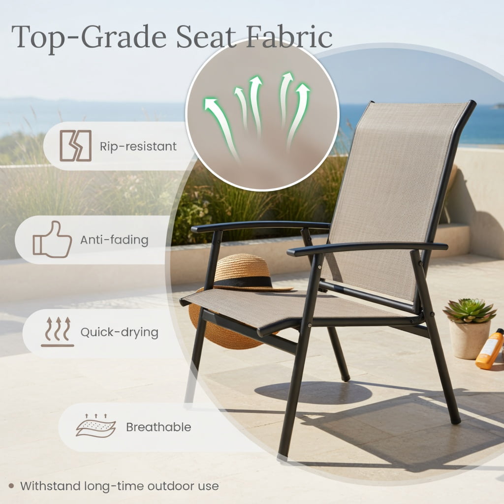 Hommoo Outdoor Gliding Loveseat with Tempered Glass Coffee Table Set, 2-Piece Patio Furniture for Backyard, Porch & Poolside, Metal Frame, Breathable Fabric Seating, Brown