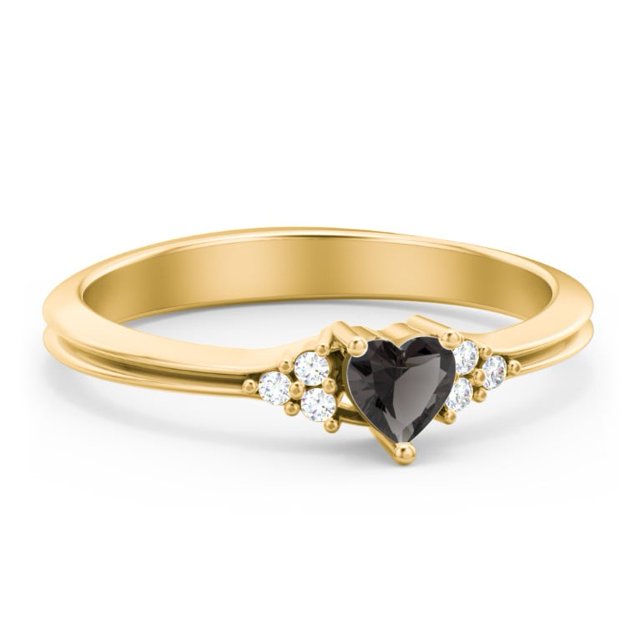 Birthstone Heart Ring with Shoulder Accents - Smokey Quartz (June)