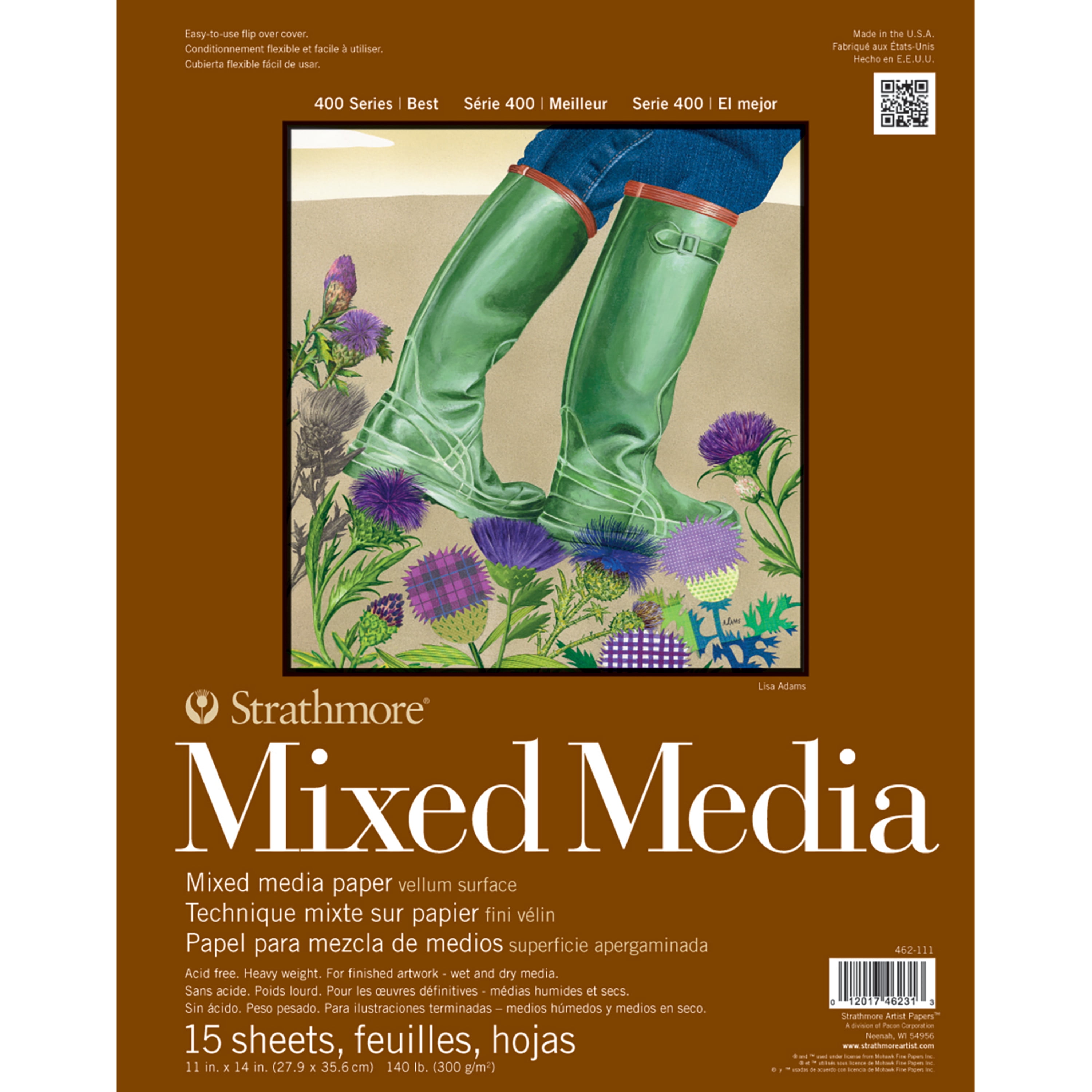 Strathmore Mixed Media Paper Pad, 400 Series, 11in x 14inin, 15 Sheets