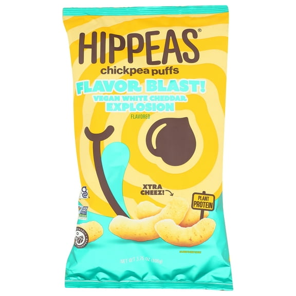 Pack of 12, Hippeas Flavor Blast Vegan White Cheddar Explosion Chickpea Puffs, 3.75 oz