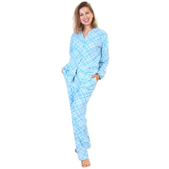 Angelina Cozy Fleece Notch Collar Pajama Set with Pockets