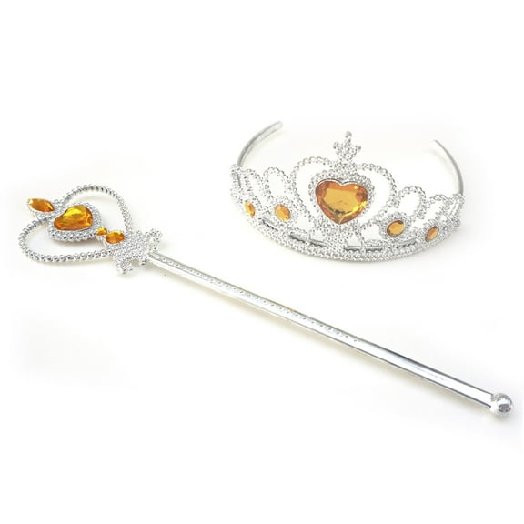 Dreamtale Princess Crown Tiara and Wand Set-Silver Heart Jewel(Orange)