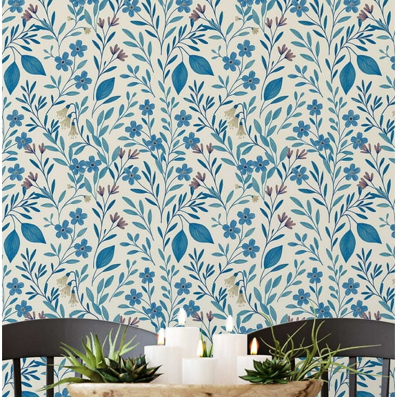 S4Sassy Peel & Stick Vinyl Wallpaper, Leaf Vines Print Wallpaper Contact Paper Waterproof - Blue, 25"X 120", Removable Wall Covering For Home Decor In Living Areas, Renter Spaces, Cabinets