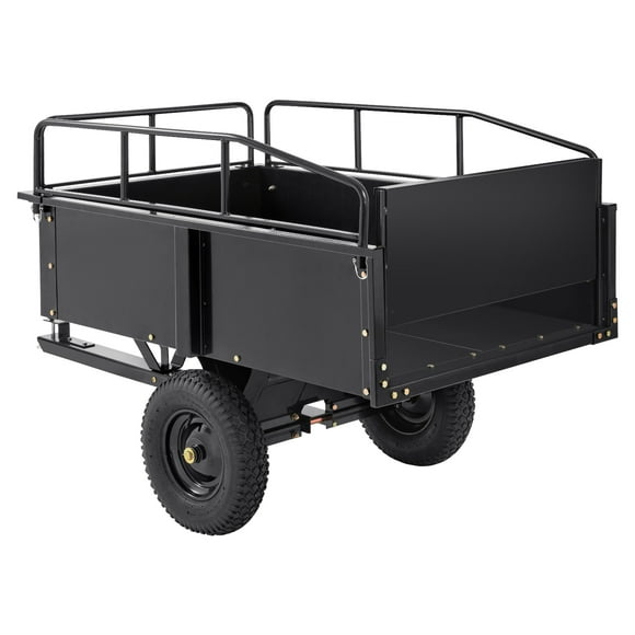 KFFKFF Robust ATV Hauler, Steel-Made Dump Wagon, 750lb 15 Cubic Feet, Multipurpose Garden Trolley with Detachable Panels, Ideal for Lawn Mower Tractor
