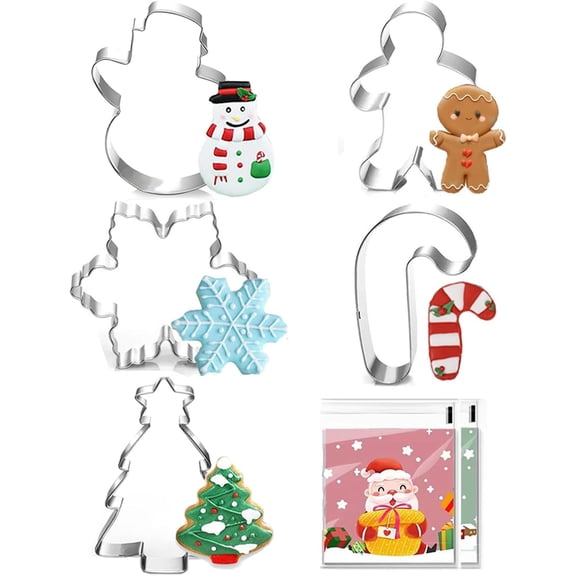 Large Christmas Cookie Cutters - 5 pieces 3.2'' Holiday Cookie Cutters Shape - Christmas Tree, Gingerbread Man, Snowflake, Snowman, Candy Shapes for Christmas Food Party Decorations