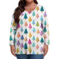thumbnail image 7 of Women's Fashionable Casual Long Sleeved Plus Size Print Top Plus Size Floral Print Top with Christmas Plant Print, Festive Design Loose Fit Tops,Light Blue,3XL, 7 of 7