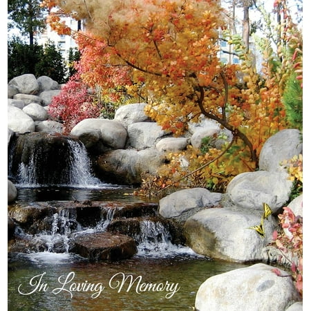 Personalized Silver Cover Guest Book - Funeral Guest Book in Loving Memory, Memorial Guest Book, Condolence Book, Remembrance Book for Funerals or Wake, Memorial Service Guest Book : A Celebration of Life and a Lasting Keepsake for the Family. Hard Cover with a Gloss Finish with Waterfall Garden Scene