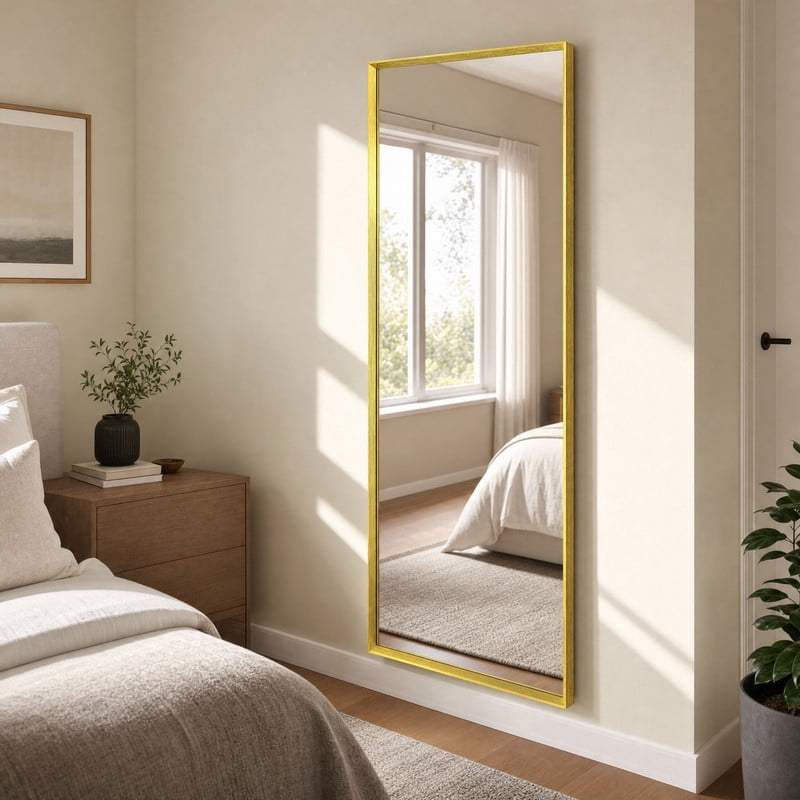 Easy4Home 21"x64" Rectangle Full Length Dressing Mirror Floor Standing Mirror Wall Mounted with Deep Frame,Gold