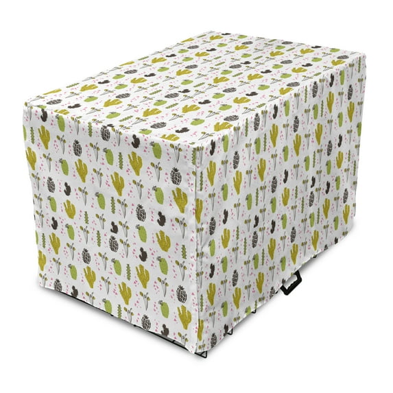 Cactus Dog Crate Cover, Abstract Pattern with Botanical Elements Succulents and Flowers Little Triangles, Easy to Use Pet Kennel Cover Small Dogs Puppies Kittens, 7 Sizes, Multicolor, by Ambesonne