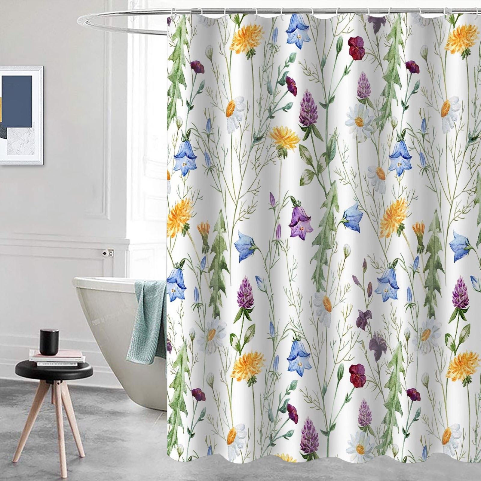 Floral Shower Curtain Flower Shower Curtain Plant Shower Curtain with Hooks Botanical Shower Curtains for Bathroom 72" x 72"