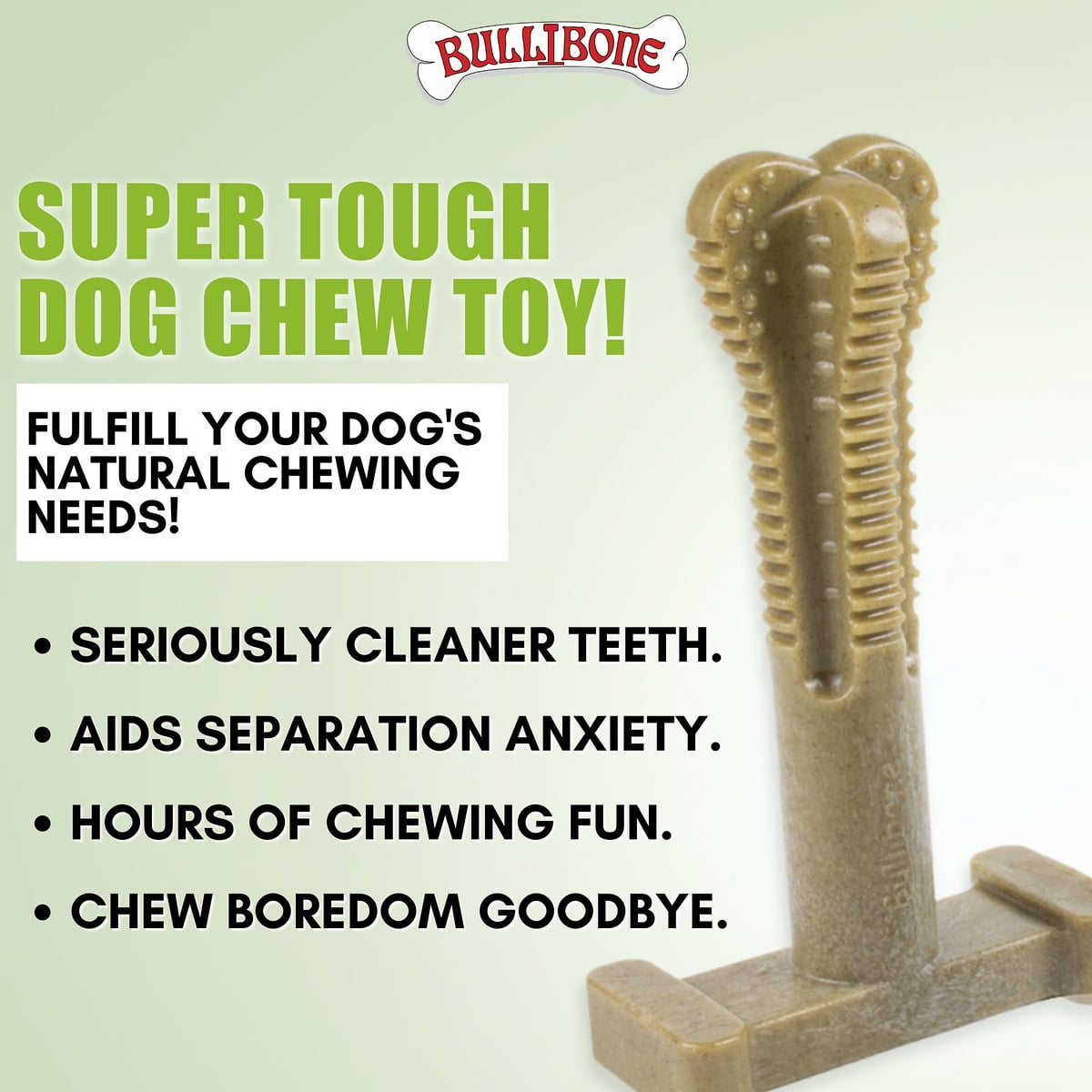Bullibone Green SuperBrush: Dental Dog Toy Teeth Cleaning Easy Hold Dog Toothbrush - Long Lasting Nylon Chew Bones - 2 Pack