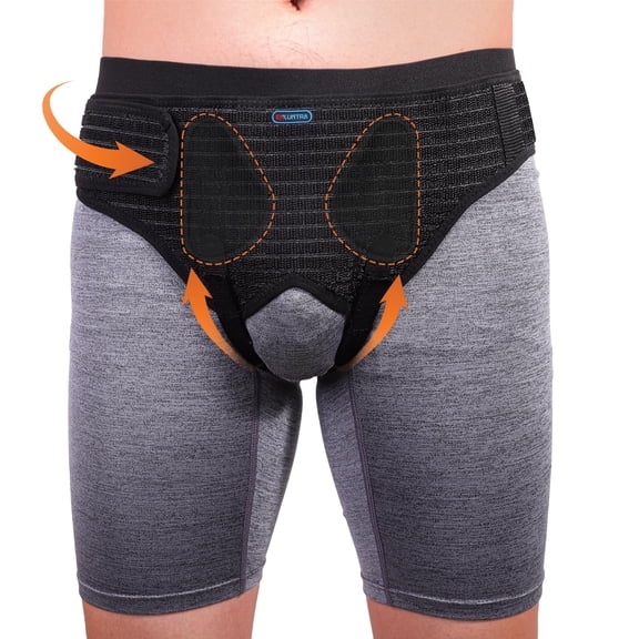 ENLUNTRA Hernia Belts for Men， Adjustable Inguinal Hernia Support Belt for Men & Women with 4 Compression Pads，Hernia Support Truss for Single/Double Inguinal （black-M）