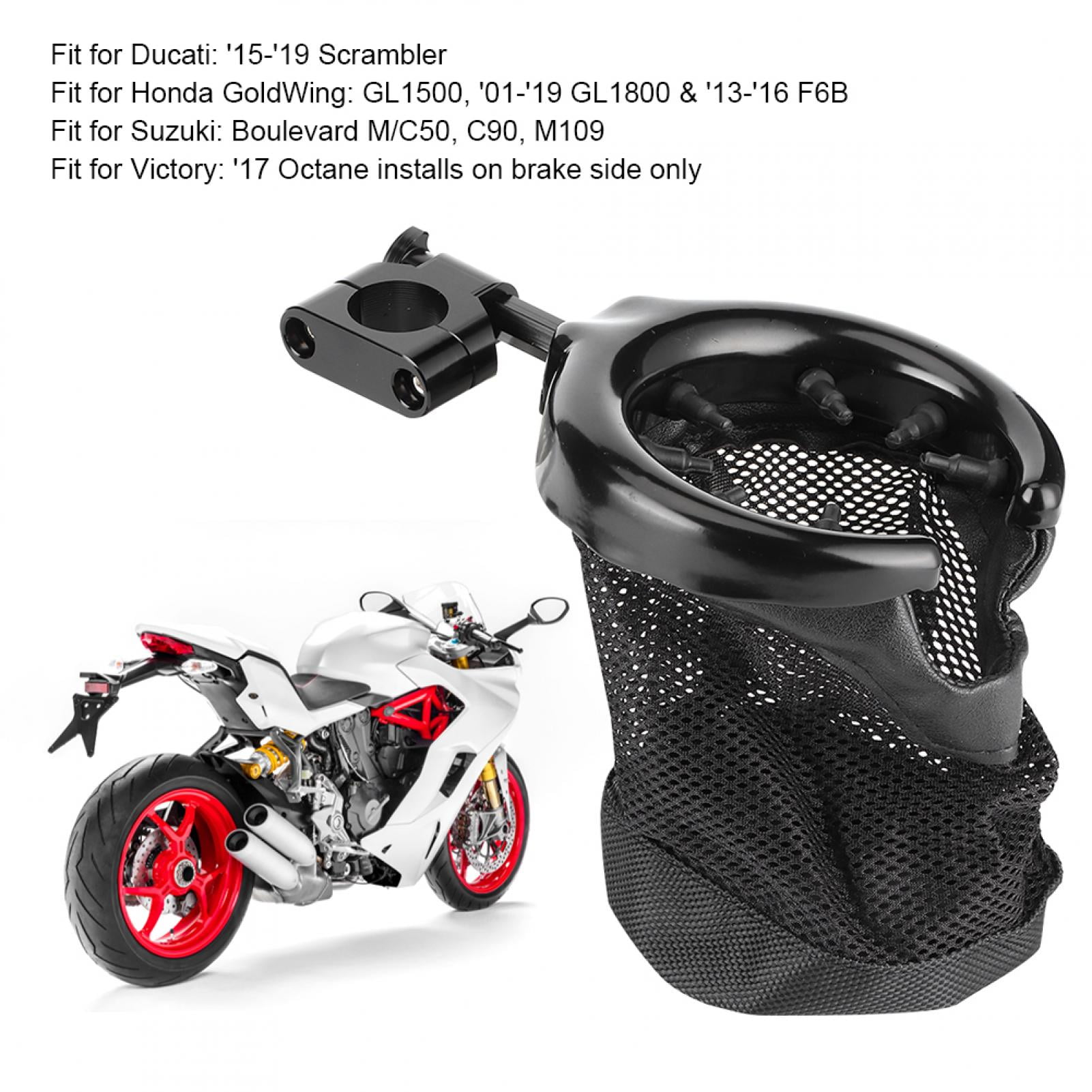 Akozon Motorcycle Cup Holder Brake Mesh Drink Basket for Honda GoldWing GL1500 for Suzuki Boulevard 1 inch-Black 