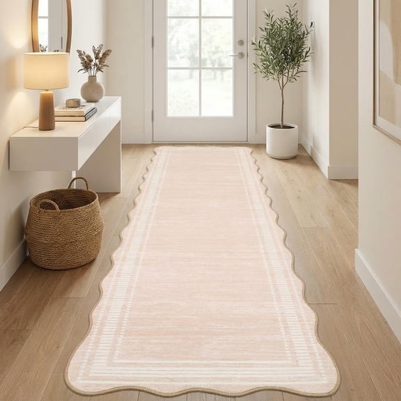 2x6 Runner Rug Non Slip Washable Stain Resistant Soft Low Pile for Hallway Kitchen Entryway Beige