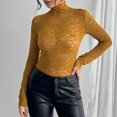 thumbnail image 2 of Women Long Sleeve Fitted Tops Mock Neck Floral Lace Sheer Casual Dressy Shirt Stretchy Slimming Basic Comfy Blouse, 2 of 5
