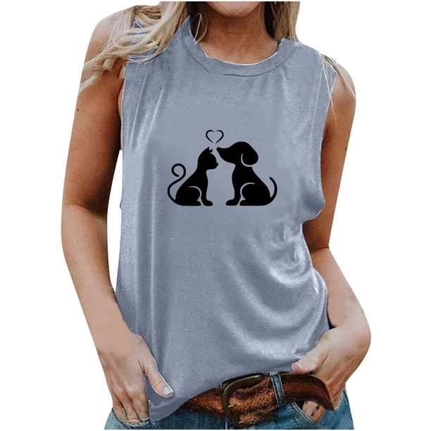 Verano mujer moda cuello redondo impreso sin mangas casual camisetas sin mangas Fridja gh5317