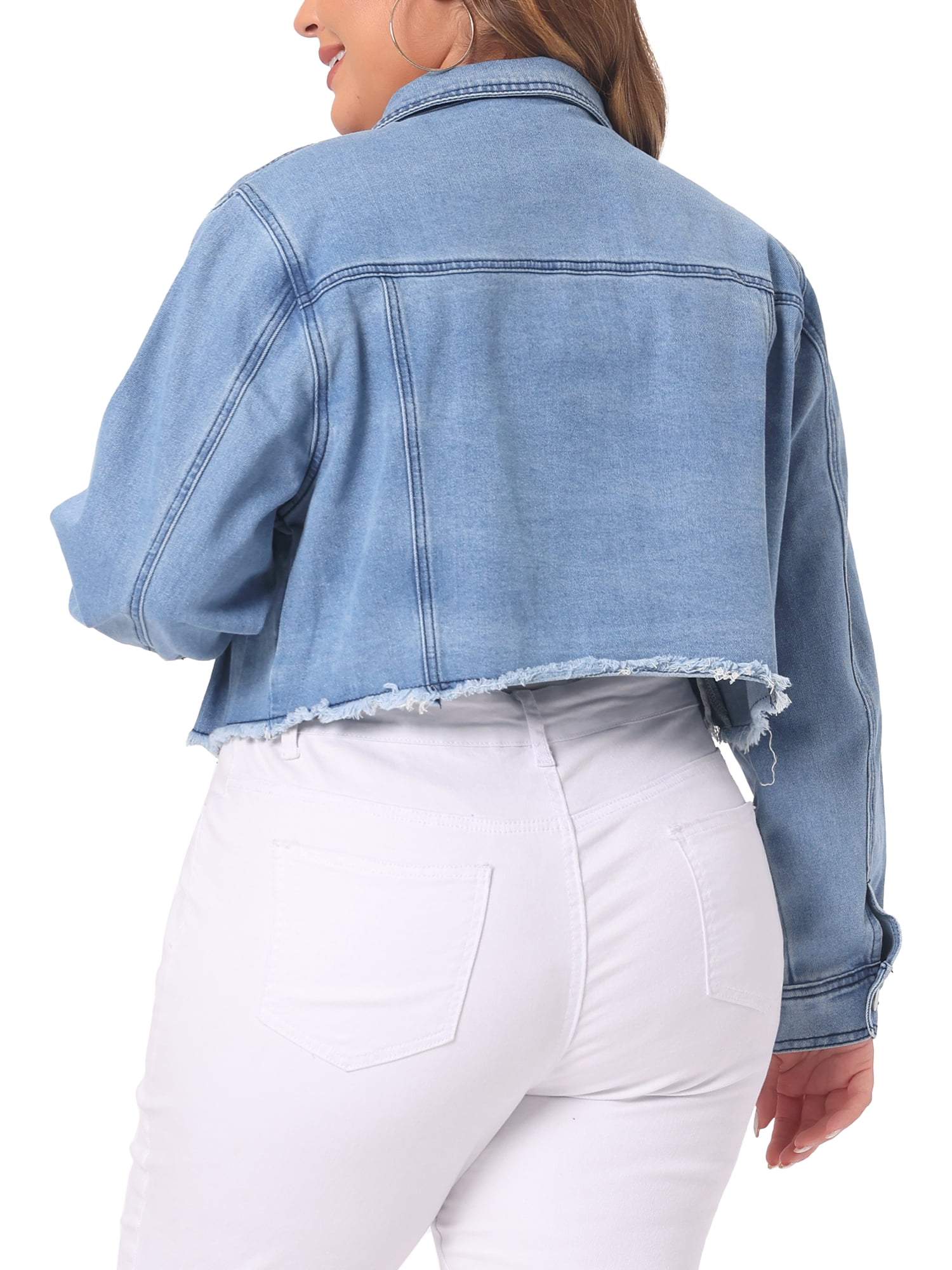 DARING DIVA Women's Plus Cropped Button Frayed Hem Tassel Crop Jean Jackets 3X Blue