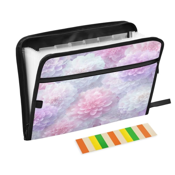 Accordion File Organizer with Zip Closure 13 Pockets Expanding File Folder Letter A4 Paper Document Organizer for Home Office Cute Pastel Watercolor Floral