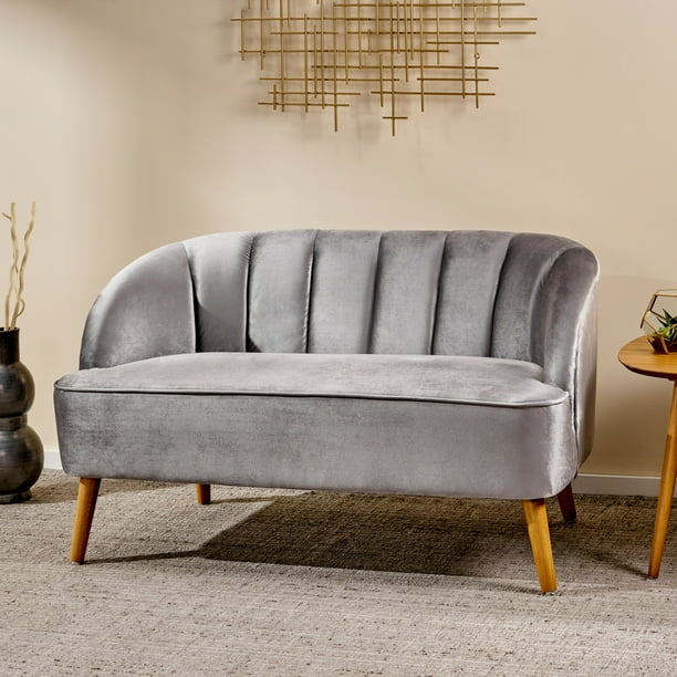 Noble House Modern Velvet Loveseat, Pewter