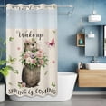 thumbnail image 2 of Groundhog No Hook Shower Curtain with Snap in Liner Watercolor Spring Pink Purple White Floral Butterfly Linen Texture Waterproof Bathroom Shower Curtain with See Through Top Window 54" x 78", 2 of 9