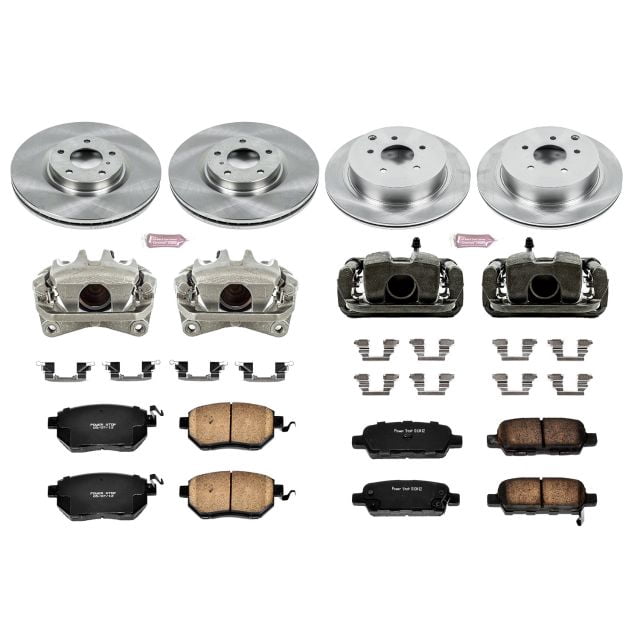 PowerStop Front and Rear Stock Replacement Brake Pad and Rotor Kit with Calipers Fits: NISSAN Select Models KCOE119