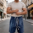 thumbnail image 5 of Zylanna Men's Denim Shorts, Baggy Elastic Drawstring Waist Loose Fit Vintage Washed Jeans Shorts Casual Summer Jorts for Men Dark Blue, 5 of 7