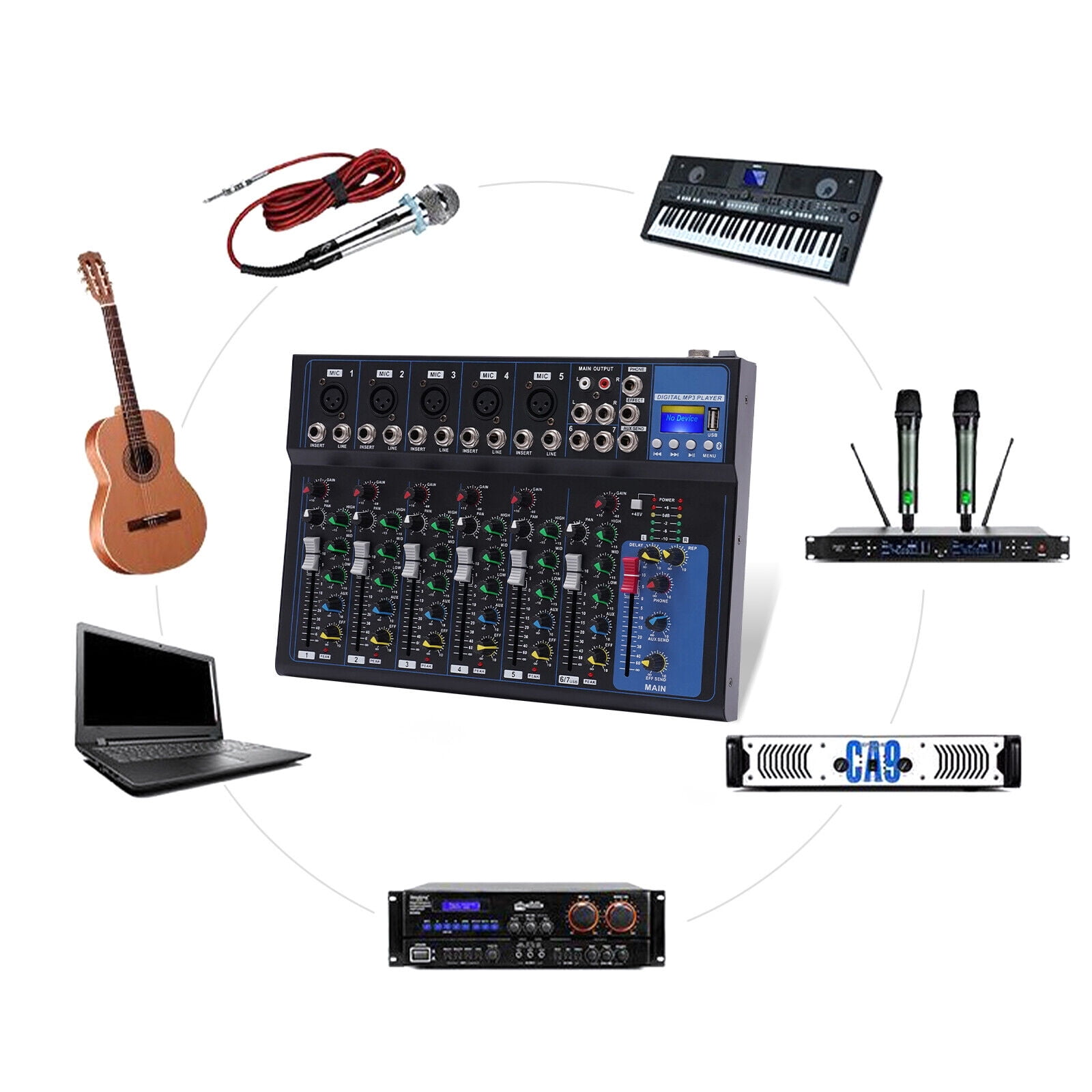 7-Channel Bluetooth Portable Audio Mixer USB Sound Mixing Console Board DJ Music