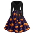 thumbnail image 2 of Halloween Dresses for Women Skeleton Candy V Neck 1950s Cocktail Funny Dress Long Sleeve Hepburn Retro Cute Tea Length Dress with Belt L, 2 of 5