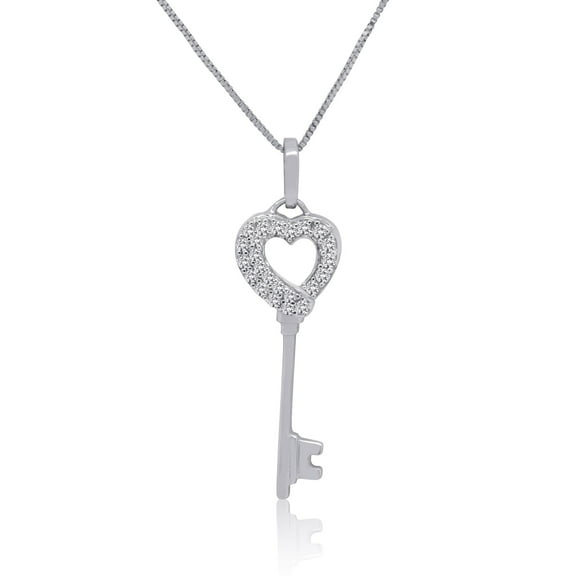 1/7 CTTW Sterling Silver White Diamond key necklace pendant