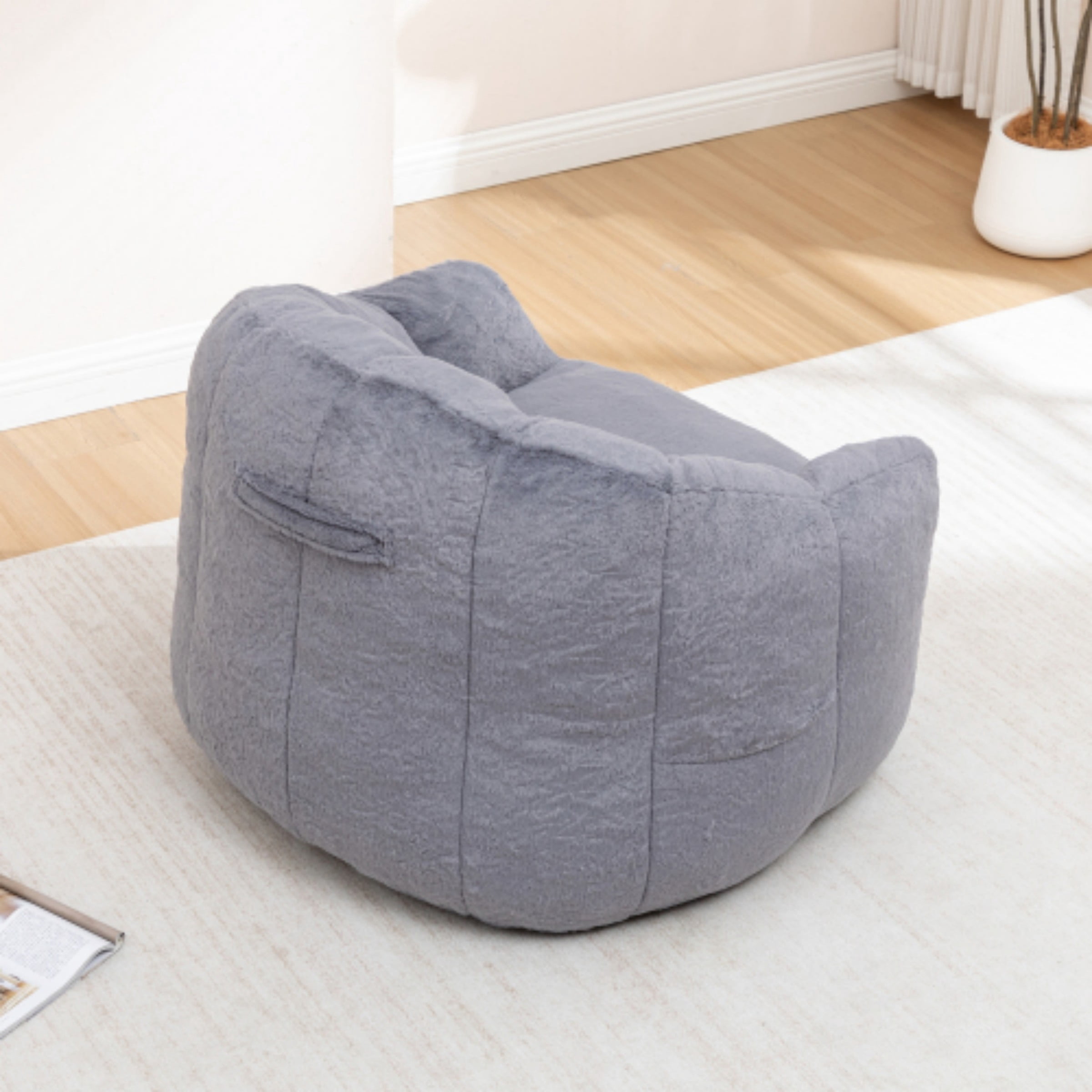 Bean Bag Chair for Adults, Memory Foam Bean Bag Sofa with Armrests, Comfy Lazy Floor Chair for Living Room Bedroom Reading, Gray