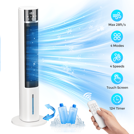 Condition photo showing Good Condition for evaporative air cooler tower fan for home bedroom 40 floor standing cooling fans 90° oscillating 4 modes & 4 speeds 12h timer 2 ice crystal boxes