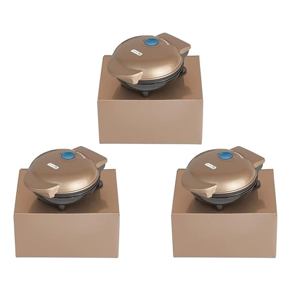 Mini Pizzelle Maker Set of 3 - Non-Stick Waffle Iron for Pizzelles, Chaffles, Hash Browns - Keto Friendly - Metallic Copper