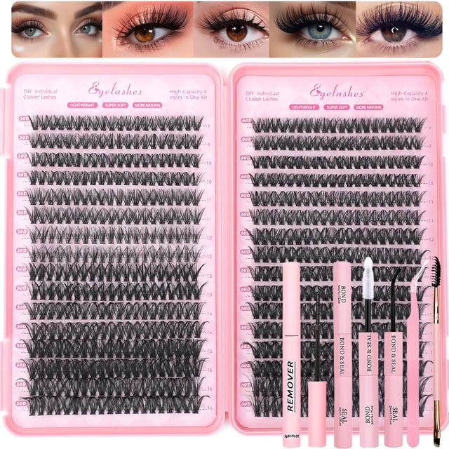 Kit de racimos de pestañas OLLAVO, 640 unidades, 9-16 mm, rizos en D, esponjosos