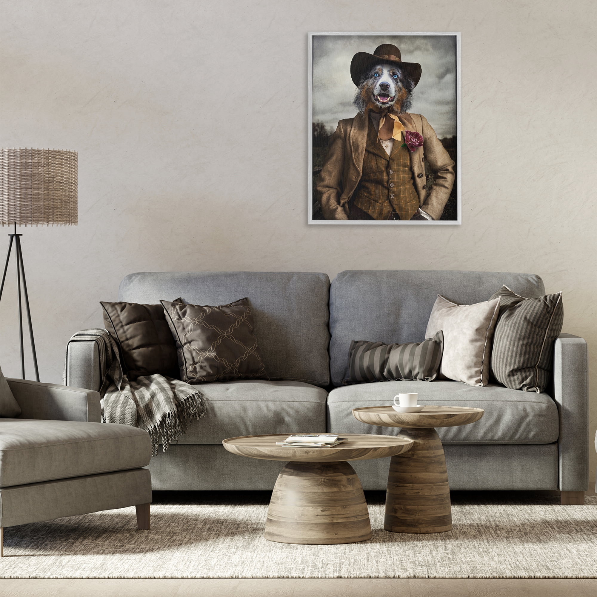 Stupell Industries Colonial Fashion Dog Animals & Insects Painting Gray Framed Art Print Wall Art, 24 x 30