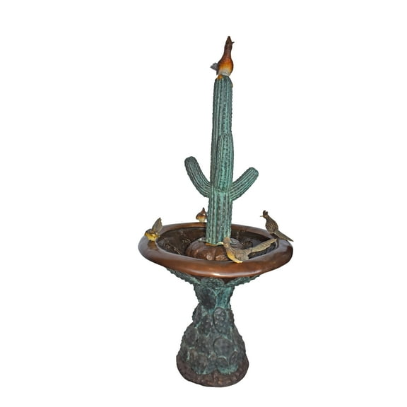 Nifao Birdbath With Five Roadunner Birds Bronze Statue – Bronze Statue, Decorative Art, 31"L x 31"W x 67"H