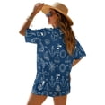thumbnail image 2 of Xoenoiee Fish Boat Rudder Swimming Ring Print 2 Piece Outfits Short Sets for Women Summer Short Sleeve Blouse Shirt and Drawstring Shorts Casual Beach Vacation Set for Ladies, L, 2 of 7