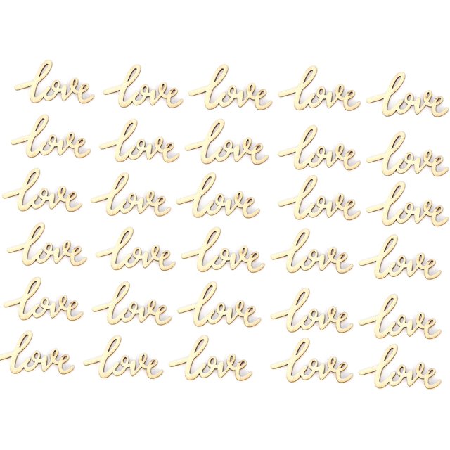 90 piezas de adornos de rodajas grabadas con letras de amor de madera TUNC 55*32 mm
