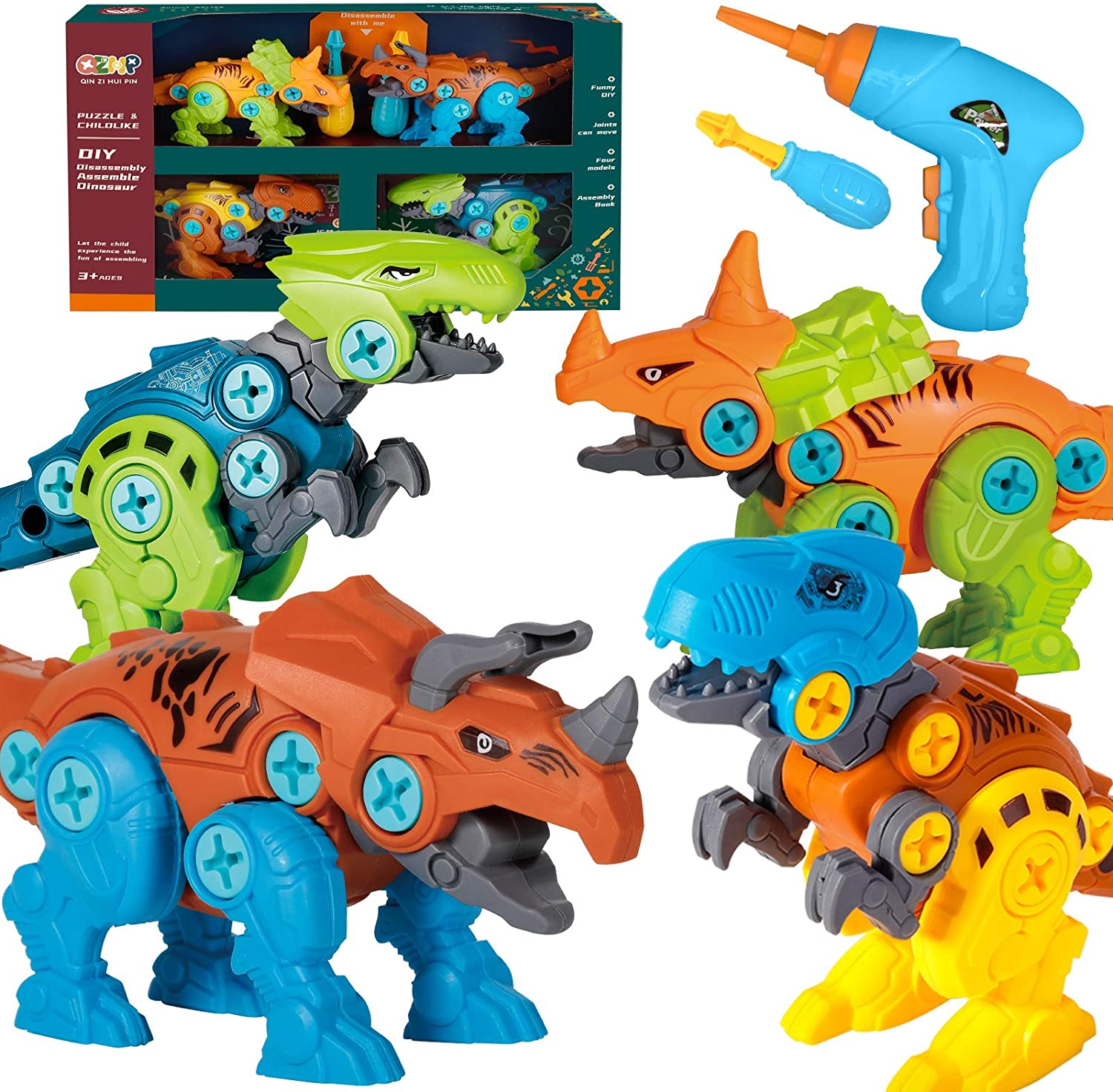 Build Dinosaur toys for kids with Electric Drill STEM Construction Engineering Play Tool Set with Dinosaur Figures for 3-7 Boys and Girls Birthday Gifts Take Apart Dinosaur Toys for Kids 