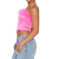 thumbnail image 3 of Blotona Women Feathers Trim Bandeau Tube Tops Summer Chic Sleeveless Off-Shoulder Strapless Bustiers Crop Top Party Club Backless Vest, 3 of 4