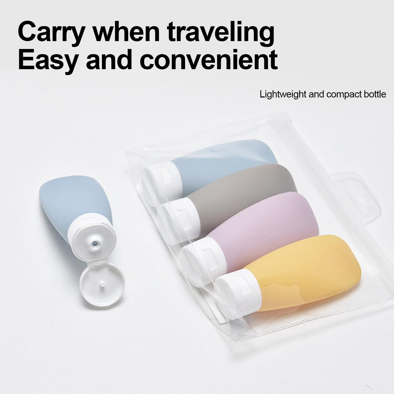 4 Pack Leakproof Squeeze Bottles for Toiletries Travel - Airplane Safe Silicone Containers with Wide Mouth Design, Secure Lock Lids | Portable Cosmetic Bottles for Shampoo, Lotion, Essentials