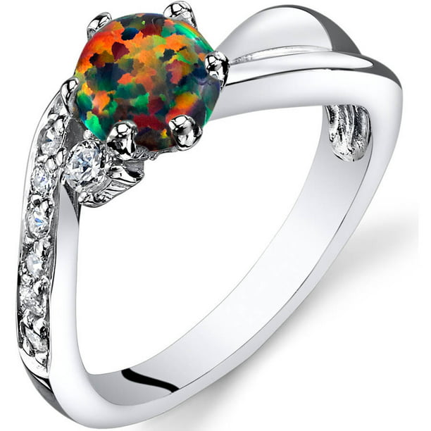 0.5 ct Round Created Black Opal Cluster Ring in Sterling Silver ...