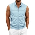 thumbnail image 2 of Men's Solid Color Sleeveless Stand Collar Zipper Cardigan Multi-Pocket Jacket Polyester Lightweight Casual Work Fishing Vest | JASKFLY,Light Blue M, 2 of 8