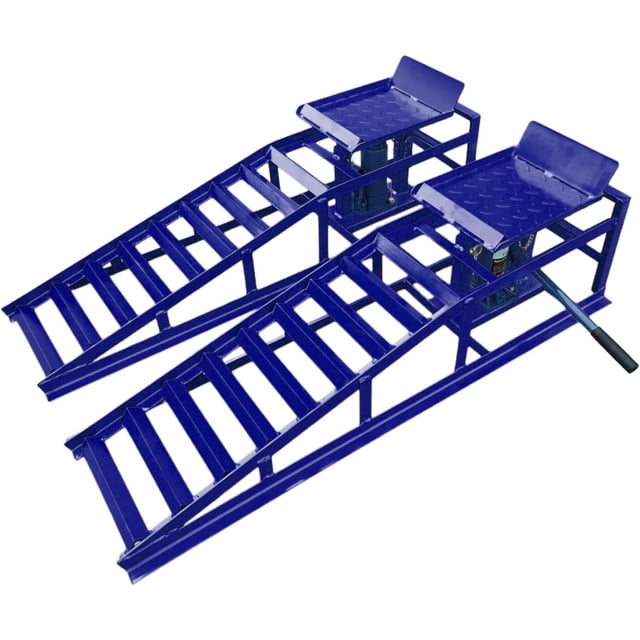 GARVEE 2-Pack 5T Auto Car Truck Service Ramps Lifts,Low Profile Hydraulic Car Ramps for Oil Changes,Adjustable Lift Height,Blue
