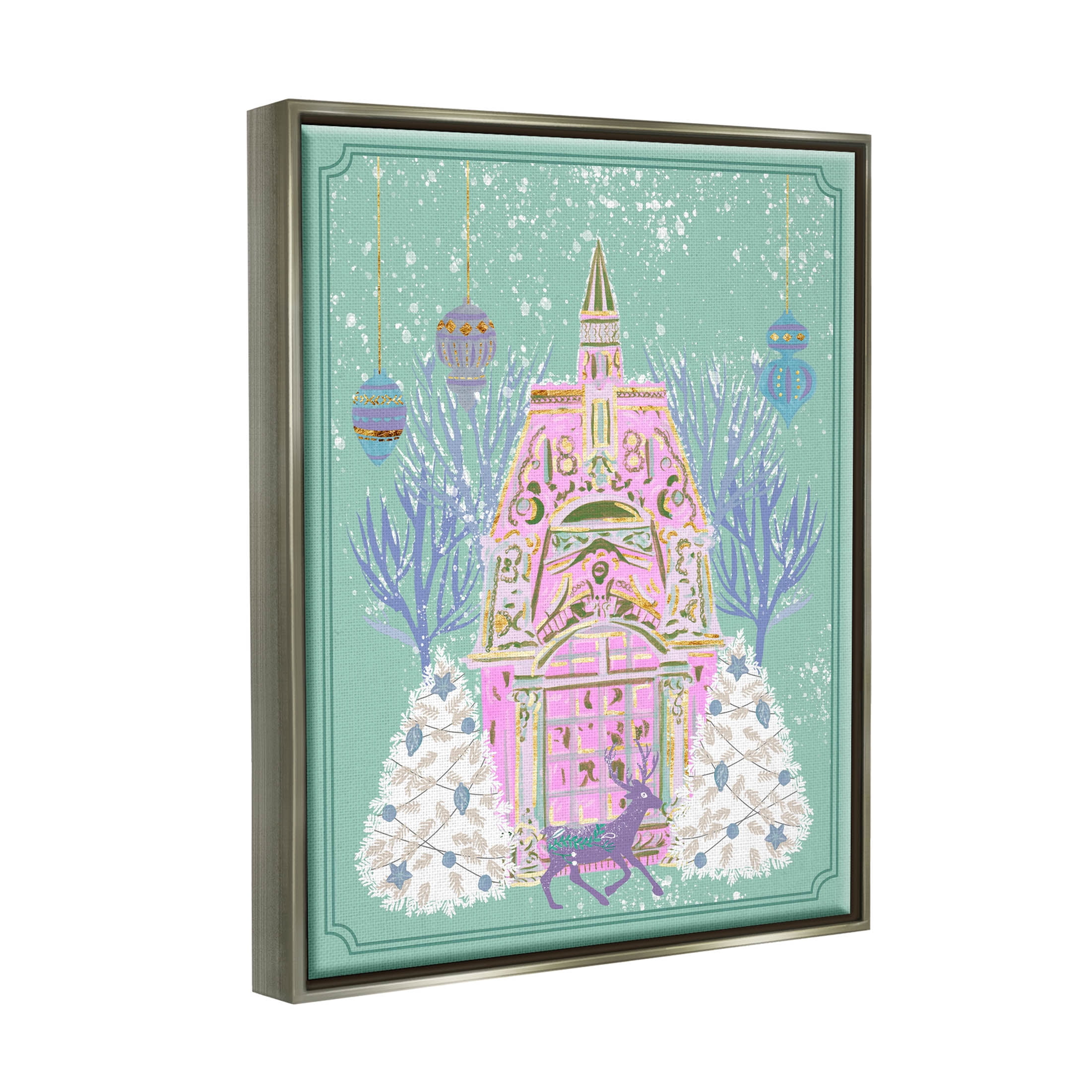 Stupell Industries Pastel Holiday Snowy Architecture Graphic Art Luster Gray Floating Framed Canvas Print Wall Art, Design by Melissa Wang