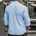 thumbnail image 4 of LNWUY Men's Solid Casual Cotton Linen Shirts Comfortable and Breathable Long Sleeve Button down Shirt Band Collar Beach Shirts Light Blue XXL, 4 of 9