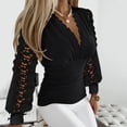thumbnail image 2 of Top de encaje transparente con pedrería para mujer - Cuello en V, manga larga, blusa elegante y ajustada, 2 of 8
