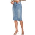 thumbnail image 4 of INSPIRE CHIC Women's Denim Skirts High Waist Back Slit Knee Length Jean Skirts Sky Blue XL, 4 of 6