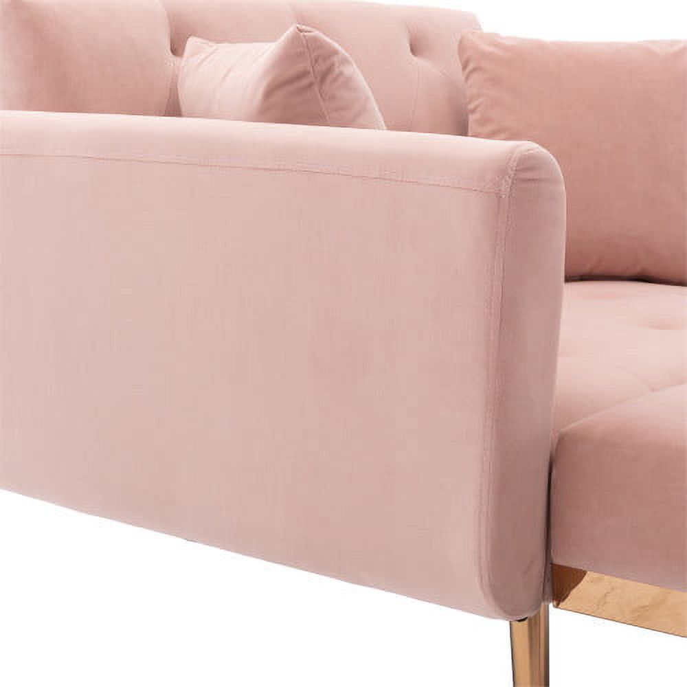 Z-joyee 66 in. Pink Velvet Twin Size Variable Sofa Bed, Baby Pink