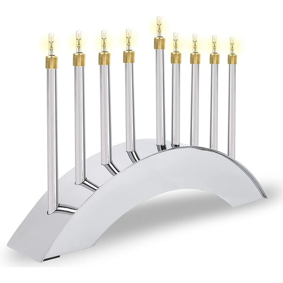 Aviv Judaica Electric Silver Arch Menorah Low Voltage Minorah The Arch Electronic Chanukkiah Designed by Yair Emanuel Electronic Hanukkah Menurah